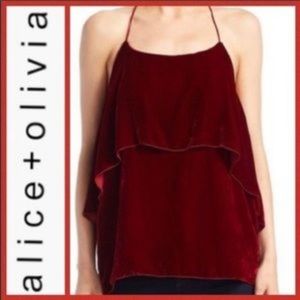 Alice + Olivia Ruby Red Velvet Top